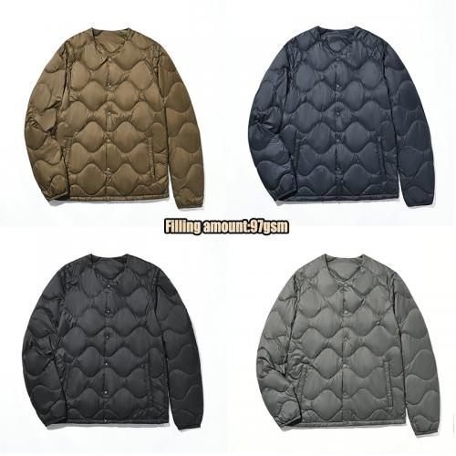 Custom Logo 2024 new men's round neck 100%nylon lightweight collarless down jacket        
