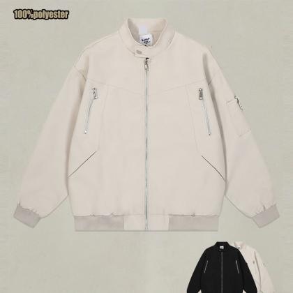 Man fashion stand up collar 100%polyester workwear vintage streetwear baseball jacke        