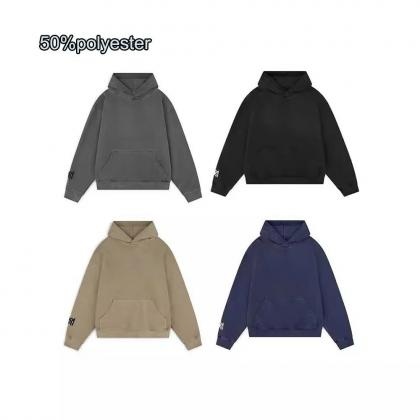 custom polyester retro vintage washed premium stamping  loose unisex pullover hoodie        