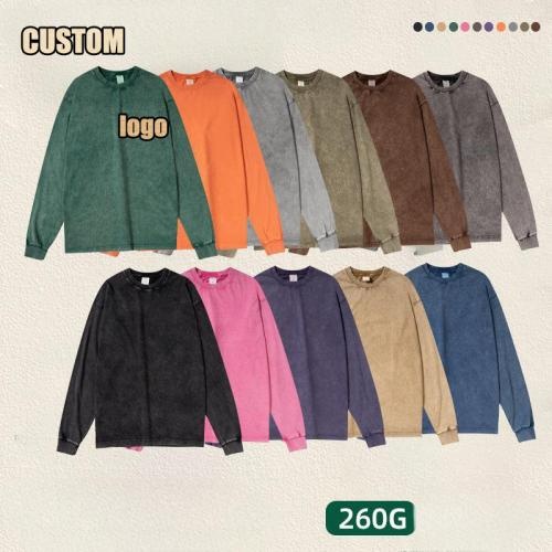 Oem 260Gsm Long Sleeved T-Shirt Men'S Washed Custom  Drop Custom Sport Hoodies Tracksuit        