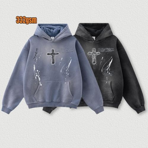 Oem Street Loose Hand Drawn Couple Custom Men 3D Puff Print Acid Wash Screen Print Hoodie        